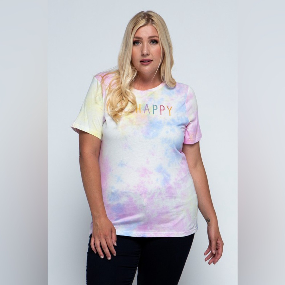 Polagram PLUS Be Happy Multicolor Tie-dye T-Shirt - Picture 2 of 4